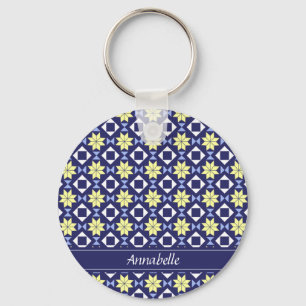 Porte-clés Mediterranean Yellow Blue Floral Tile Pattern Name