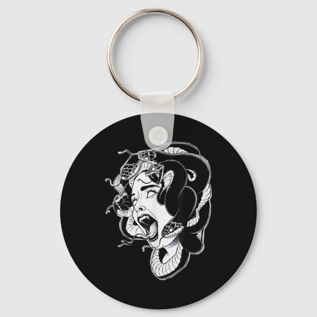 Porte-clés Méduse Blackwork Tattoo Flash (Recto)