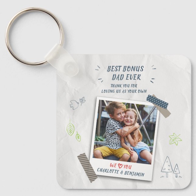 Porte-clés Meilleur Bonus Papa Jamais Étape Papa Photo Keepsa (Recto)