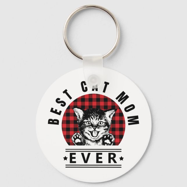 Porte-clés Meilleur Chat Maman Jamais Buffalo Plaid (Recto)