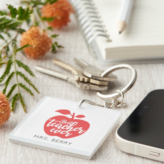 Porte-clés Meilleur enseignant jamais Red Apple personnalisée (Devant Droit)