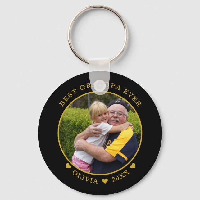 Porte-clés Meilleur Grand-Père Noir Et Or Jamais Photo (Recto)