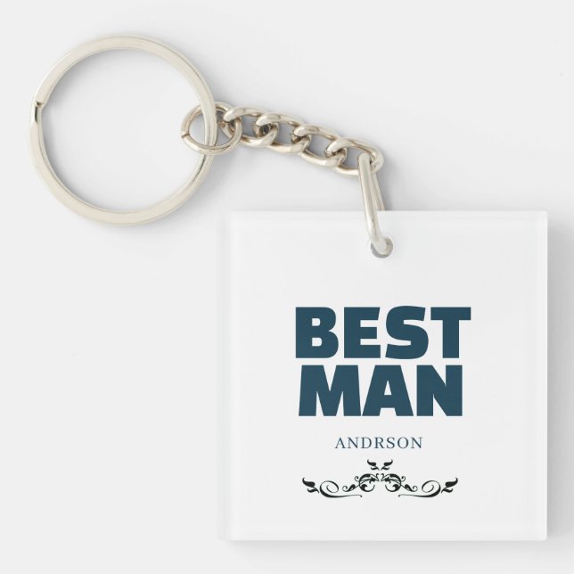 Porte-clés Meilleur Homme Rustique Mariage noir Monogramme (Devant)