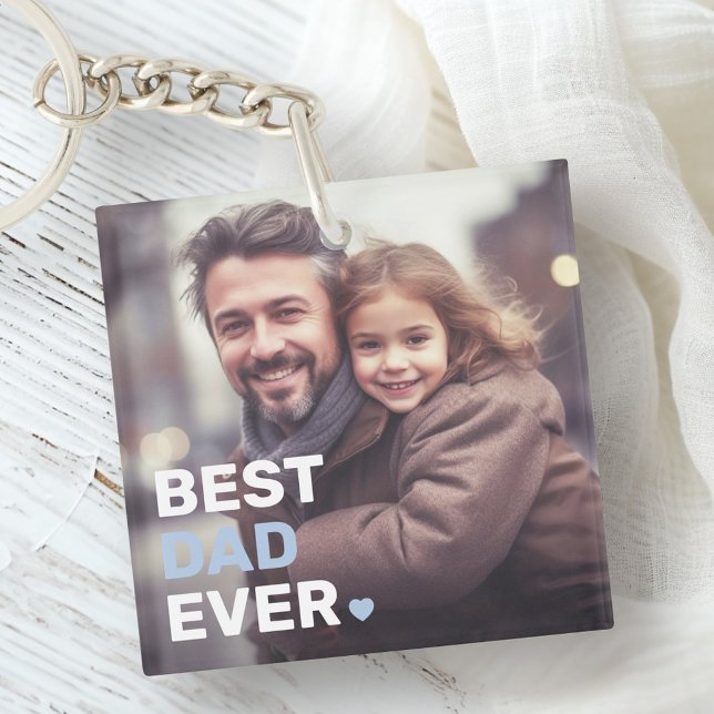 Porte-clés Meilleur papa jamais photo coeur fête des pères (Best dad ever photo hearts fathers day keychain)