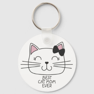 Porte-clés Meilleure maman de chat blanc jamais avec mignonne