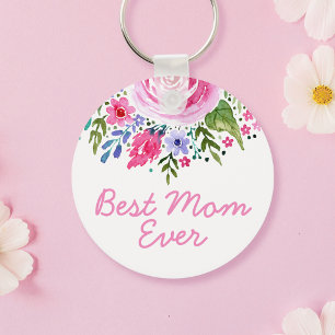 Porte-clés Meilleure Maman Jour Aquarelle Rose Fleur Fête des