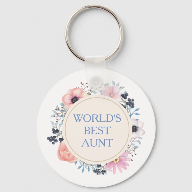 Porte-clés Meilleure tante du monde blanc rose bleu (Recto)