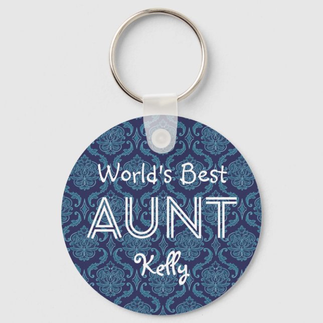 Porte-clés Meilleure Tante personnalisée en bleu foncé cadeau (Recto)