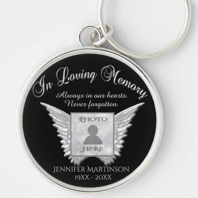 Porte-clés Mémorial photo en argent en mémoire d'amour (Devant)