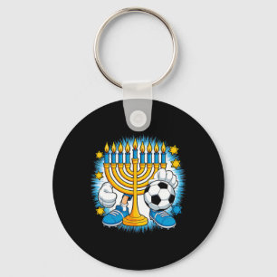 Porte-clés Menorah Rétro Jouant au Football Bonnes Fêtes de H