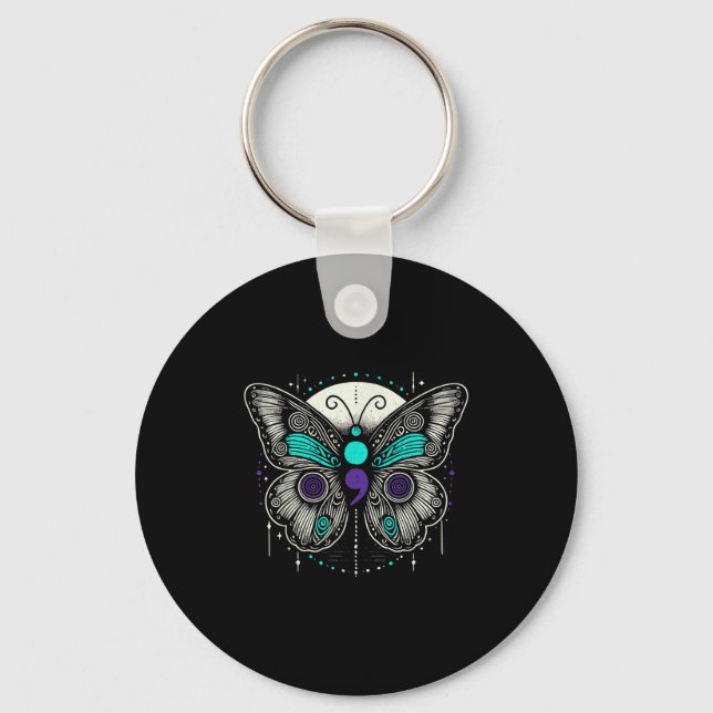 Porte-clés Mental Health Suicide Awareness Semicolon Butterfl (Recto)