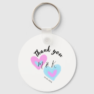 Porte-clés MERCI cœur bleu rose nom couple date de mariage