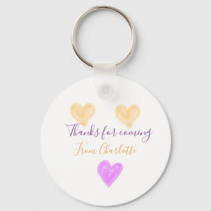 Porte-clés merci d'être venu nom du texte orange violet cœur