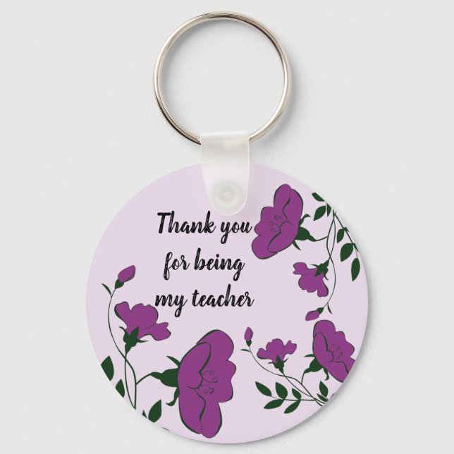 Porte-clés Merci Enseignant Purple Appréciation Florale (Recto)