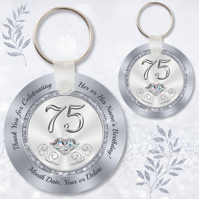 Porte-clés Merci, Faveurs pour 75e anniversaire, 75e DIAMOND (Favors for 75th Birthday. Diamond Jubilee Birthday Ideas. Personalised, 75th birthday souvenirs.)