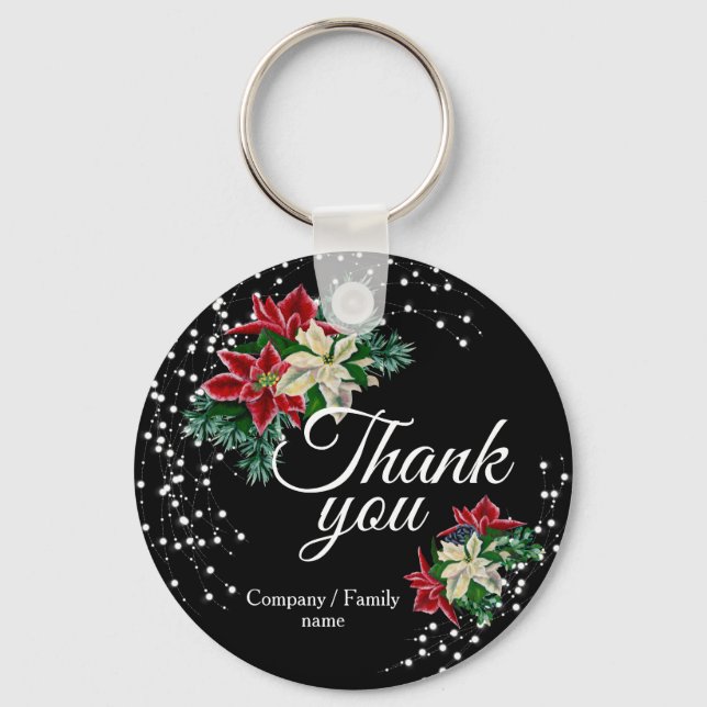 Porte-clés Merci Festif Floral Poinsettia Noir (Recto)