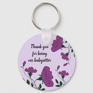Porte-clés Merci Garde d'Enfants Jolie Fleur Violette Florale