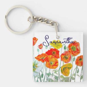 Porte-clés Merci Motif à fleurs rouge orange