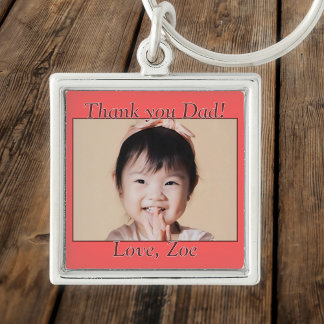Porte-clés Merci papa en rouge, photo et nom