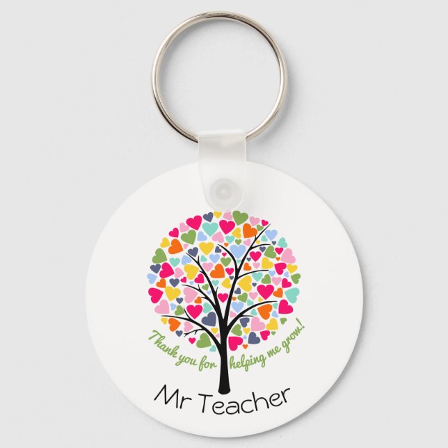 Porte-clés Merci professeur arc-en-ciel cadeau arbre coeur (Recto)