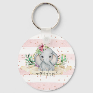 Porte-clés Mère d'une fille - Bébé Eléphant et Fleurs