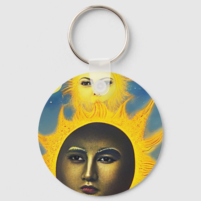 Porte-clés Mère Nature Soleil Lune Art imaginaire original (Recto)
