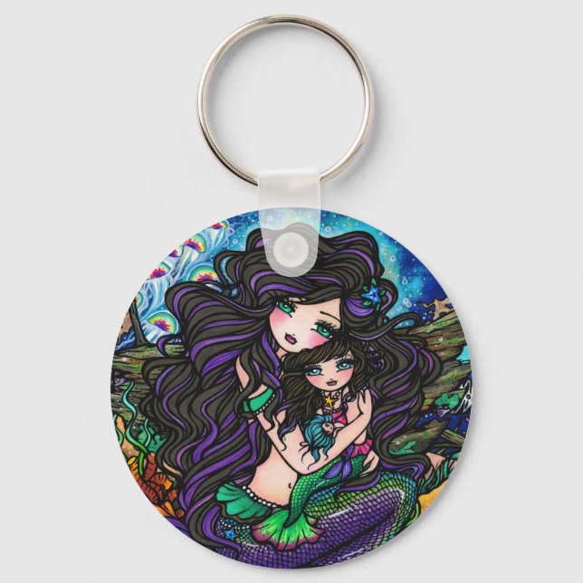 Porte-clés Mermaid Maman & Baby Jellyfish Imaginaire Art Port (Recto)