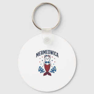 Porte-clés Mermeowica T-shirt de sirène de chat patriotique D