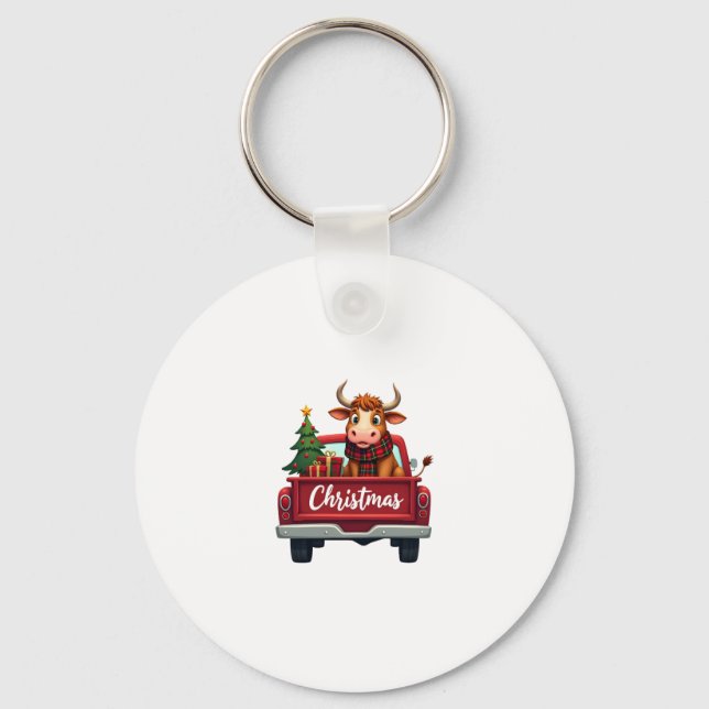 Porte-clés Merry Christmas Highland Cow Christmas Tree Red Tr (Recto)