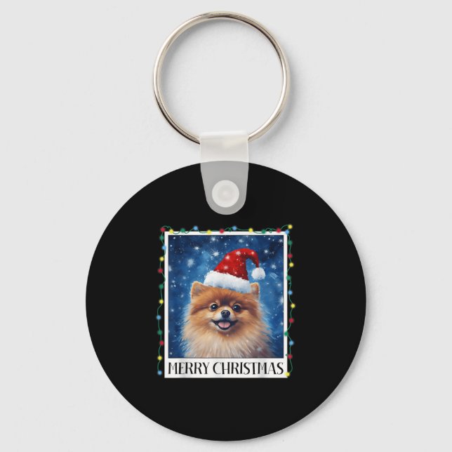 Porte-clés Merry Christmas Meranian Santa Hat Xmas Dog Lights (Recto)