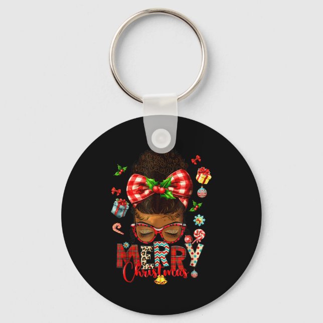 Porte-clés Merry Christmas Messy Bun Black Women African Amer (Recto)