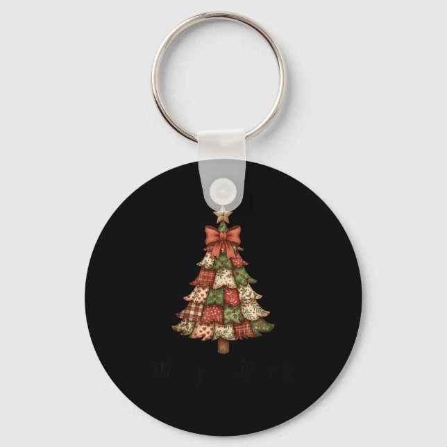 Porte-clés Merry Christmas Patchwork Xmas Tree Family Men Wom (Recto)