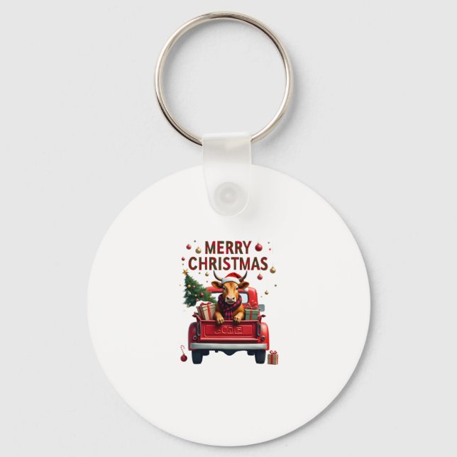 Porte-clés Merry Christmas Scottish Highland Cow Xmas Farm An (Recto)