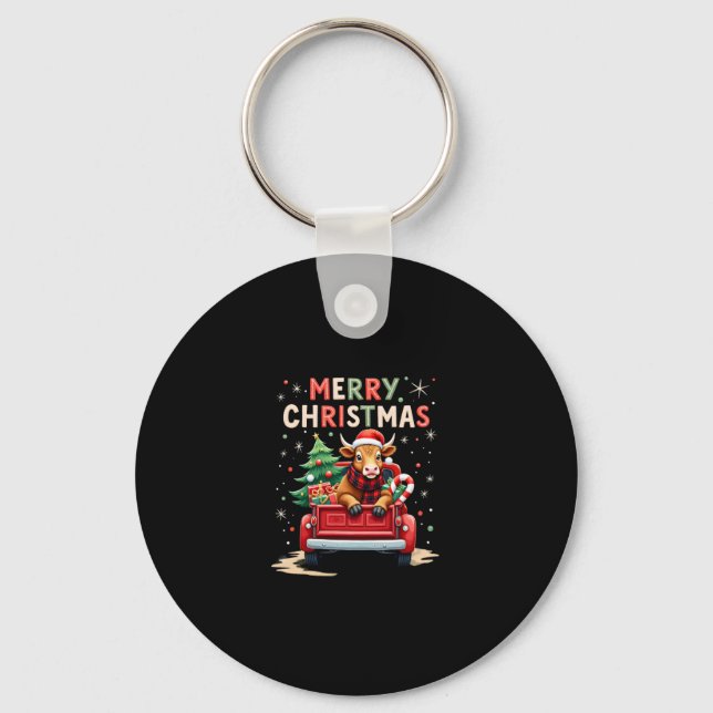 Porte-clés Merry Christmas Scottish Highland Cow Xmas Farm An (Recto)