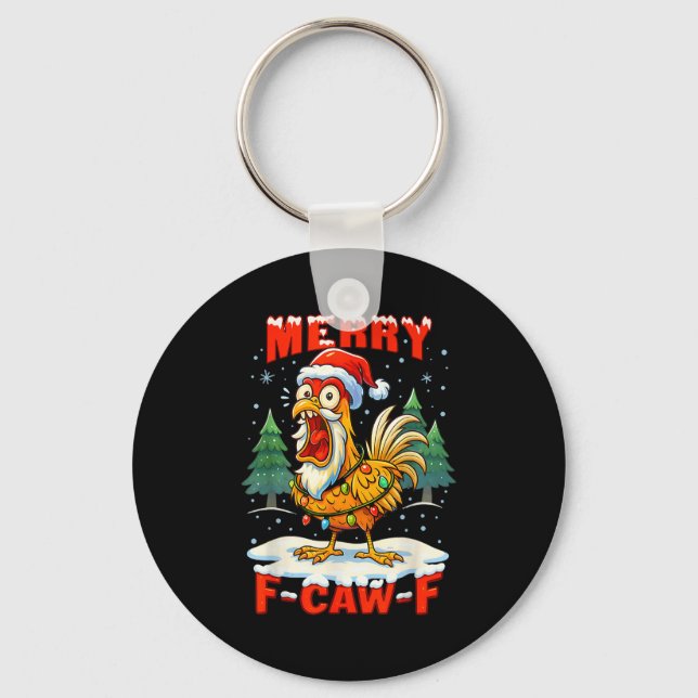 Porte-clés Merry F-caw-f Chicken Christmas Funny Rooster Men  (Recto)