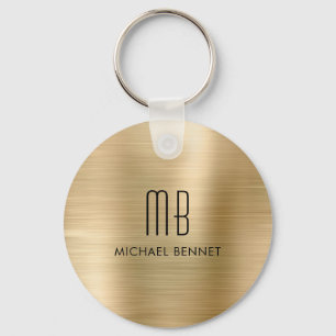 Porte-clés Métal brossé faux or monogrammé