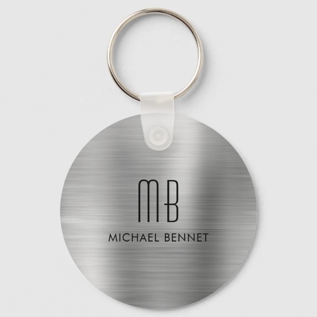 Porte-clés Métal brossé Monogrammé Faux Argent (Recto)