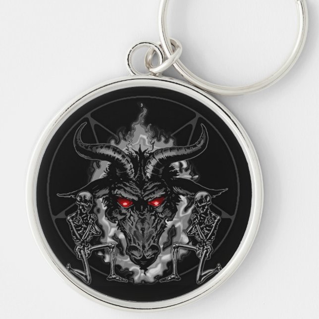 Porte-clés Métal de noir de pentagone étoilé de Baphomet (Devant)