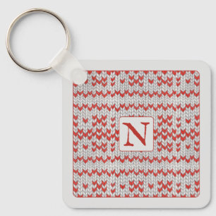 Porte-clés métallique carré en tricot nordique ROU