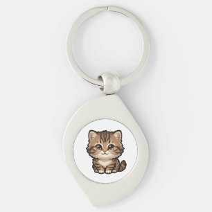 Porte-clés métallique chaton tabby marron mignon