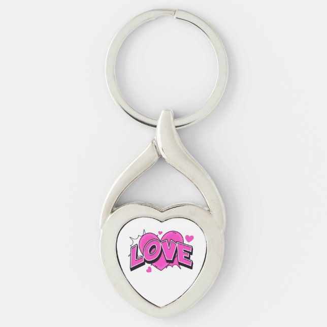 Porte-clés métallique Cœur torsadé LOVE (Devant)