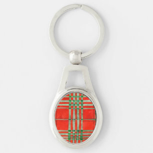 Porte-clés métallique ovale tartan rouge Scott