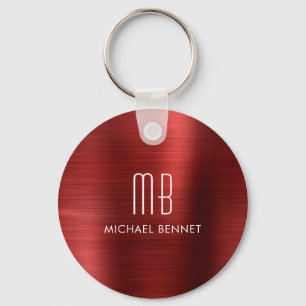 Porte-clés métallisé brossé faux rouge monogramme