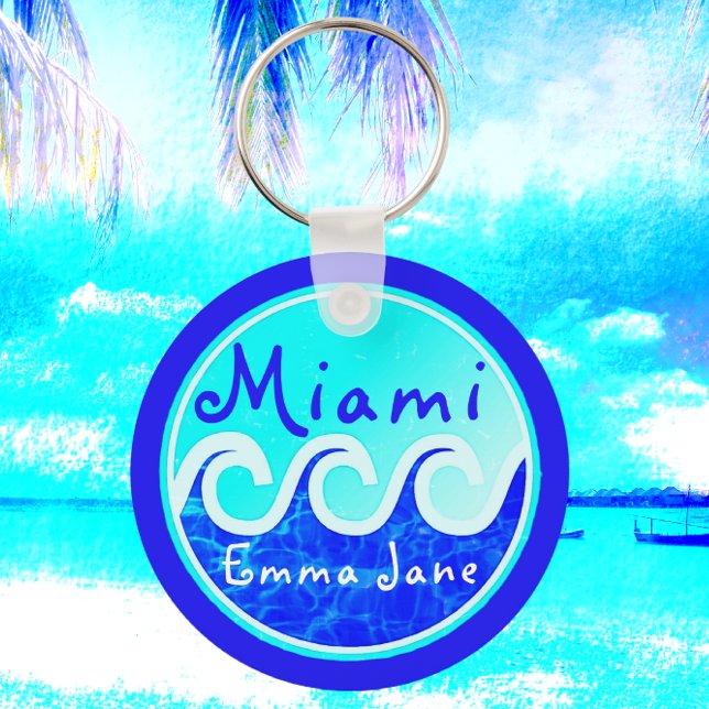 Porte-clés Miami Ocean Waves Blue Sky Votre nom (Créateur téléchargé)