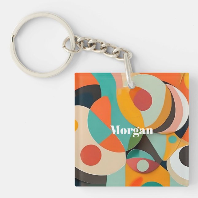 Porte-clés Mid Century Art moderne Monogramme ou nom, géométr (Devant)