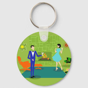 Porte-clés Mid Century Modern Couple Button Keychain