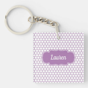 Porte-clés Miel en nid d'abeille violet clair nom personnalis