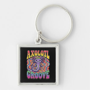Porte-clés Mignon Axolotl Hippie Groovy Art Rétro 70s Arc-en-