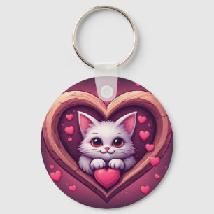 Porte-clés Mignon Chat Blanc avec Design de Kawaii Kitty Love
