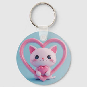 Porte-clés Mignon Chat Blanc avec Design Kawaii Kitty Love